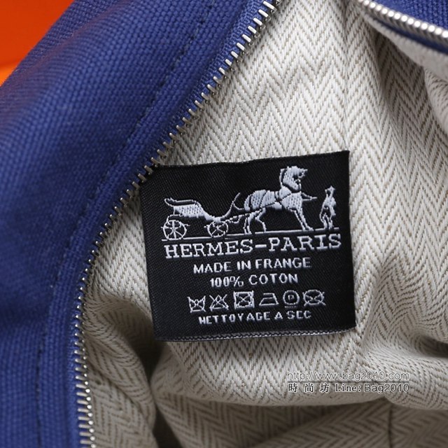 Hermes女包 愛馬仕飯盒包 Trousse Bride-A-Brace Hermes帆布便當包 寶藍  tdh2164